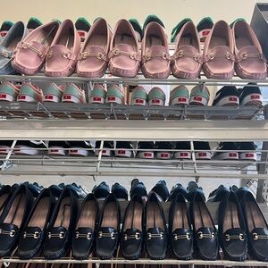 Pink and Black Loafers with Metal Accents